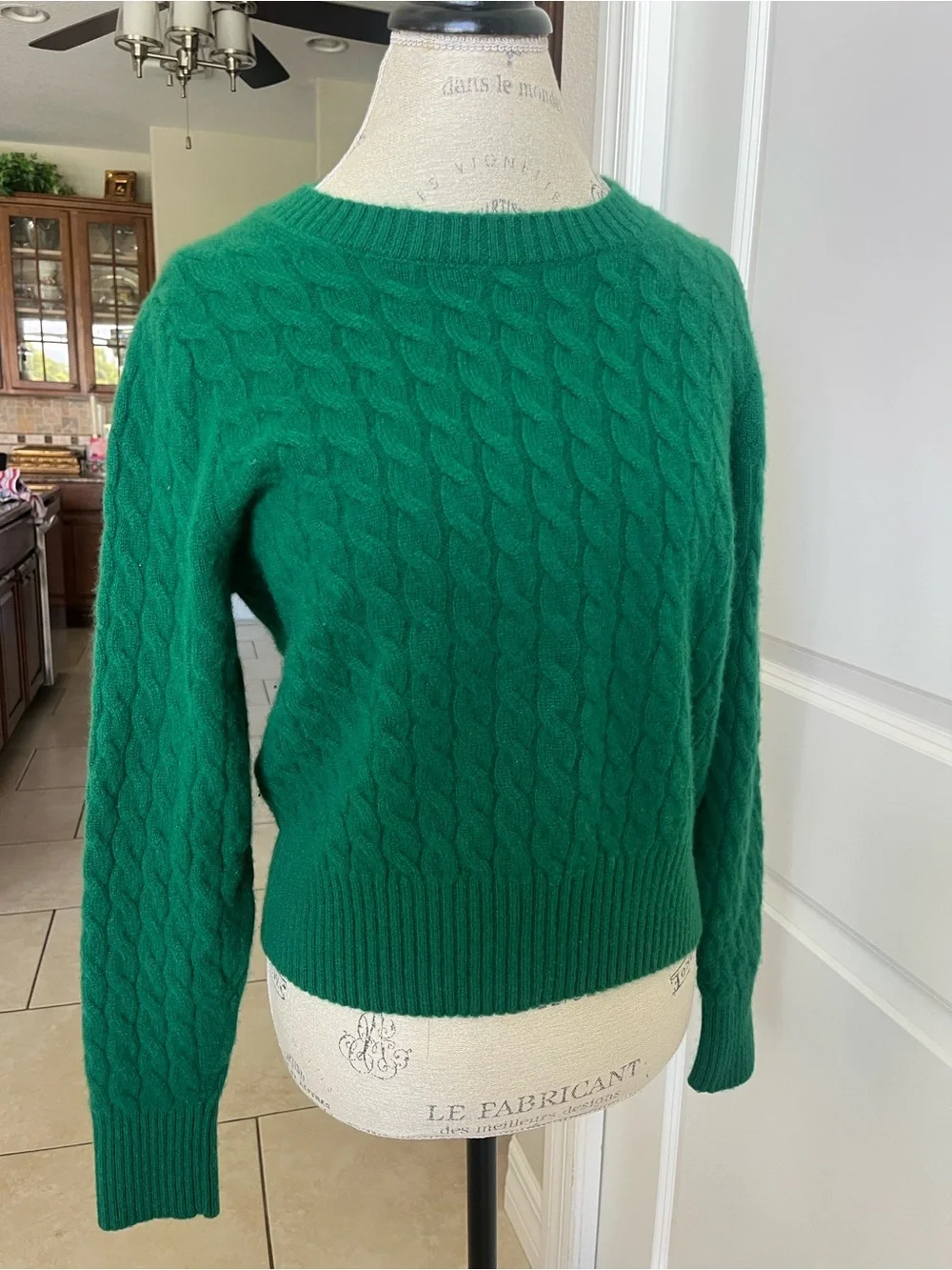 NWOT j.Crew cashmere cableknit crewneck jungle green ribbed sweater XL